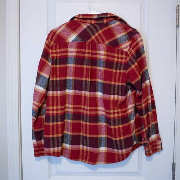 Natural Reflections L Red Maroon Plaid Flannel Button Top Fall Cabincore Cotton - Picture 2 of 7
